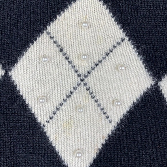 Vtg Semplice Wool Sweater Women's M Argyle Beaded Angora Lambswool Black - Picture 4 of 10